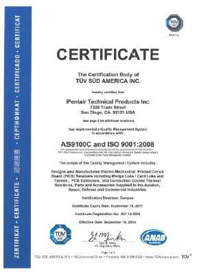 PENTAIR圣地亞哥PCB鎖緊條工廠獲得AS9100 航空航天質(zhì)量體系認(rèn)證